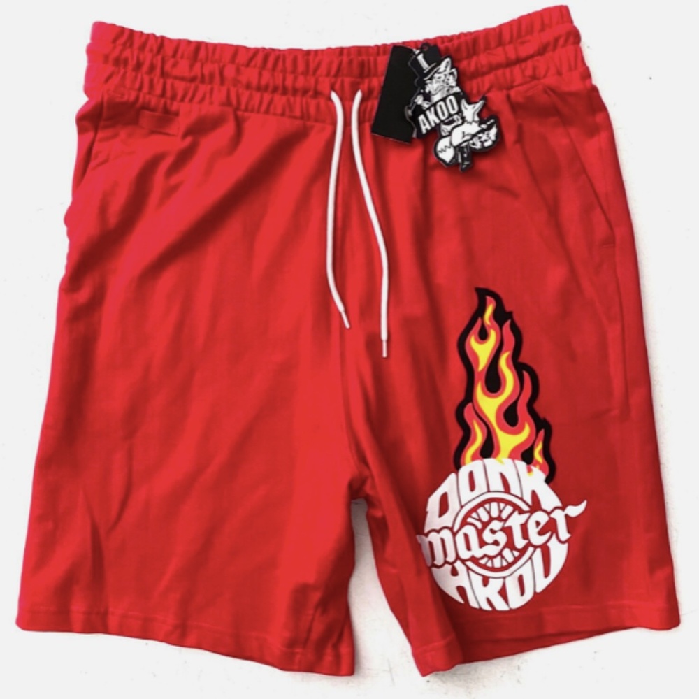 Akoo Shorts Red Flame Logo Drawstring Waist Casual XL